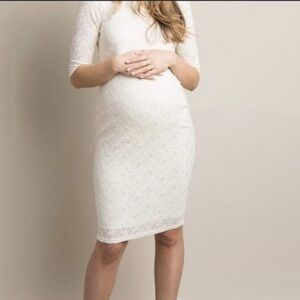 Ivory Lace Fitted 3/4 Sleeve Maternity Dress | PinkBlush | Small